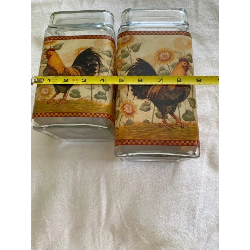Vintage Rooster Glass Canister Set Unisex OS Multicolor Farmhouse Kitchen Decor